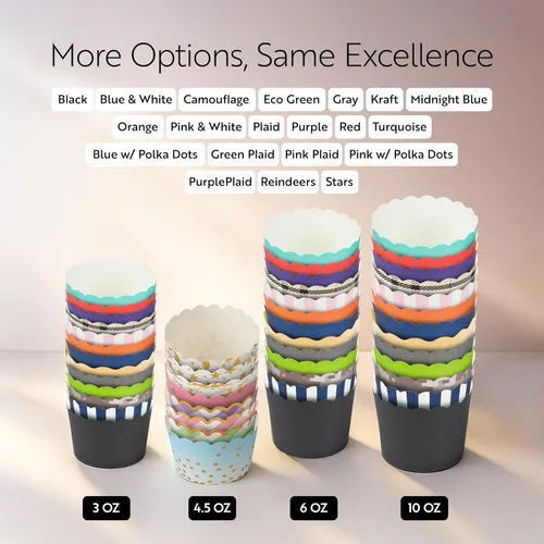 Miniatura 5 de Restaurantware Paquete de 200 moldes de papel para cupcakes de 3.38 onzas, resistentes a la grasa, festoneados para horno, elegantes tazas