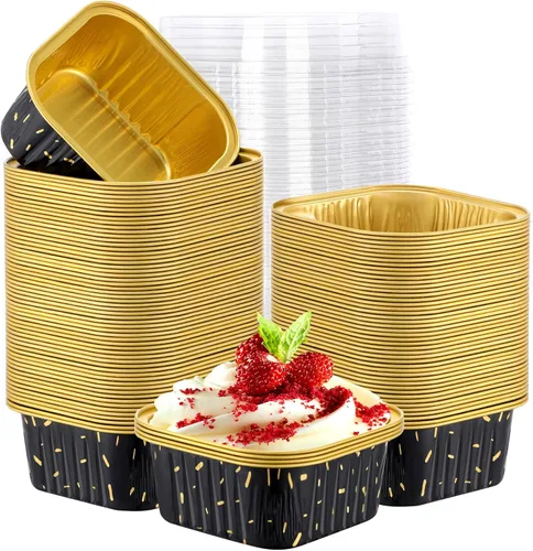 Miniatura 12 de EUSOAR Vasos para hornear, 50 unidades de 5 onzas / 5.1 fl oz de papel de aluminio para muffins, tazas de crema brulee con tapas, recipientes