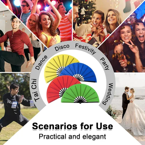 Miniatura 6 de Abanicos de mano plegables grandes para baile de línea, ventilador de rave de 13 pulgadas para bodas, fiestas, festivales y espectáculos de baile