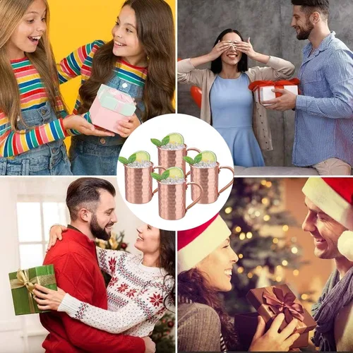 Miniatura 7 de TJ Moscow Mule - Juego de 2 tazas de cobre 100% puro de 14 onzas, tazas de cobre hechas a mano, resistentes al deslustre, regalo para bebidas frías