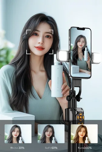 Miniatura 8 de Trípode para selfie de seguimiento automático de 70 pulgadas, rotación de 360°, soporte de trípode extensible para teléfono para selfies, grabación