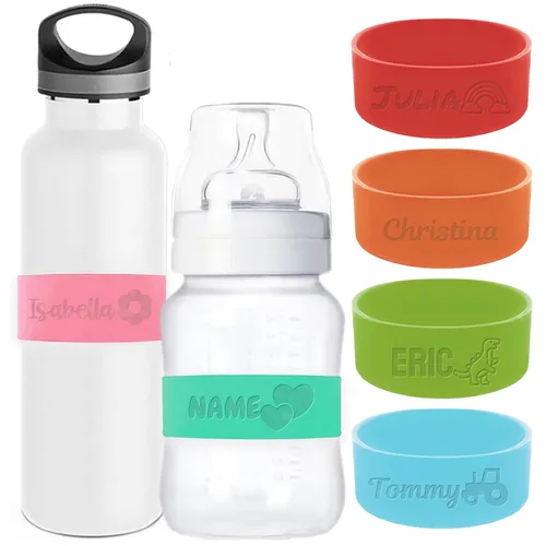 Bandas de nombre personalizadas para botellas de agua, etiquetas de silicona grabadas personalizadas con nombre, correas reutilizables para