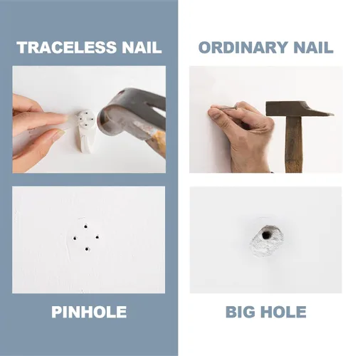 Miniatura 4 de Kit de 50 piezas para colgar cuadros, ganchos de servicio pesado para estuco/concreto/paredes duras sin perforar, clavo invisible y carga