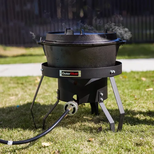 Miniatura 6 de OuterMust Quemador de propano para estufa de gas con regulador y agujeros trenzados de hierro fundido (individual) para cocinar al aire libre