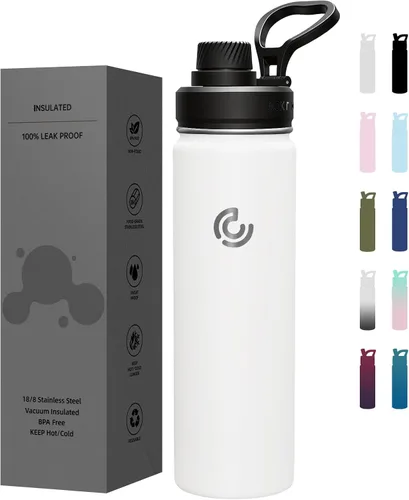 Miniatura 25 de Botella de agua deportiva de 40 onzas, botella de agua aislada con asa, acero inoxidable, simple y moderna, adecuada para viajes, escuela, niño