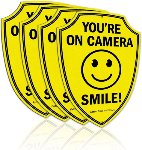 Miniatura 9 de Faittoo Señal de sonreír You're On Camera, letreros de videovigilancia al aire libre, paquete de 2, señal de advertencia reflectante de aluminio