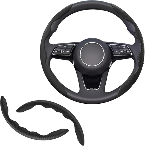 Miniatura 10 de 2 piezas Fundas de Volante de Fibra de Carbono de Ajuste Universal, Funda de Volante Antideslizante/Protector de Volante Segmentado/Accesorios Rojo