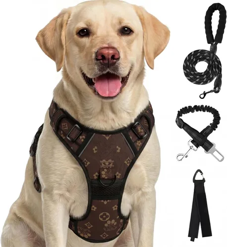 Miniatura 14 de FURRYFECTION Arnés a cuadros para perros pequeños, chaleco reflectante ajustable sin tirones para mascotas con clip frontal, correa, asa de fácil