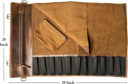 Miniatura 2 de Bolsa de almacenamiento de rollo de cuchillo de cuero con bolsa enrollable para herramientas, rollo de estuche para cuchillos de chef para viajes
