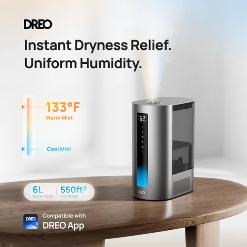 Miniatura 2 de Dreo - Humidificador de 6L para dormitorio, vapor cálido y frío inteligente para habitación grande, tiempo de funcionamiento silencioso de 60 horas