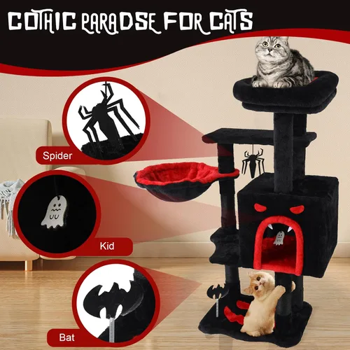Miniatura 3 de Árbol gótico para gatos de interior para gatos grandes y adultos, torre gótica de 40.5 pulgadas con cama de ataúd, poste rascador, condominio