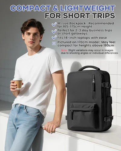 Miniatura 9 de VECAVE mochila para laptop de viaje, mochila para llevar en vuelos, mochila casual para deportes y universidad, A-Negro, Pequeño, Mochilas de viaje