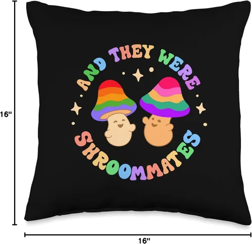 Miniatura 4 de Shroommates! Cute Groovy Gay Rainbow Mushroom Fans And They Were Shroom Mates Roommates Funny Pride Queer Joke - Almohada de 16 x 16 pulgadas
