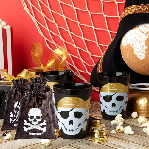 Miniatura 7 de RICHNESS Bolsas de botín pirata con cordón de 4.5 x 6.5 pulgadas, piel de vaca sintética, bolsas de tesoro pirata para recuerdos de fiesta pirata
