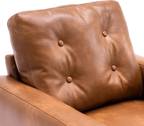 Miniatura 8 de VESCASA Silla con brazo copetudo con patas de madera, piel sintética sintética cómoda y tapizada, sofá individual tapizado, silla lateral moderna