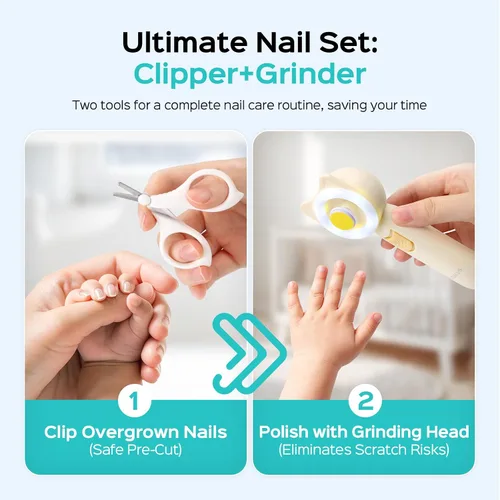 Miniatura 4 de COSLUS Lima de uñas para bebé, cortadora de uñas eléctrica para bebé, cortaúñas para bebé, suave, silenciosa con luz de 360°, segura para el lijado