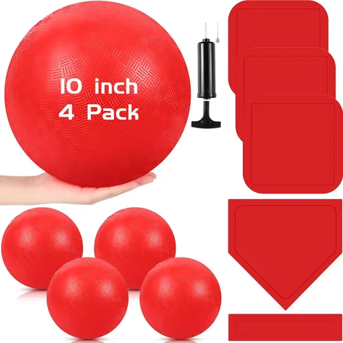 Miniatura 9 de Hiboom Juego de 16 piezas de kickball deportivo que incluye bola de parque infantil de 10 pulgadas, 5 bases de goma, bomba de bola, 10 conos