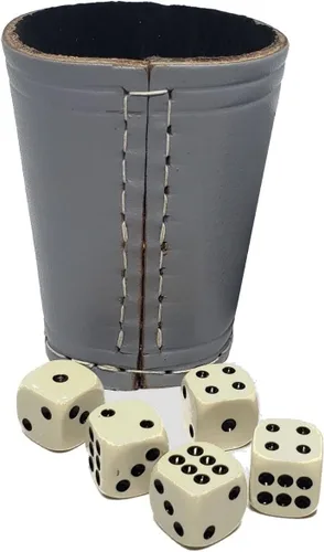 Miniatura 28 de Cyber-Deals - Taza compacta de cuero genuino para dados + dados con bolsa de almacenamiento de terciopelo negro