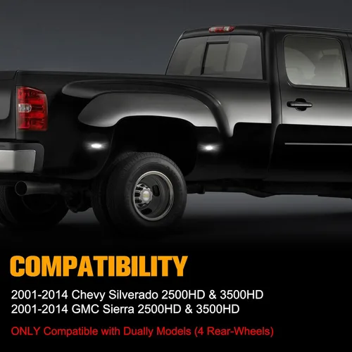 Miniatura 3 de Gempro Luces Marcadoras Laterales LED Blancas de Guardabarros Dually para Chevy Silverado GMC Sierra 2500 3500 2001-2014 de Doble Rueda Trasera
