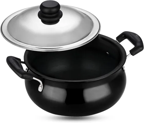 Miniatura 8 de Vinod Handi anodizado duro – Tapa de acero inoxidable – Tamaño mini – 2 litros (2.1 cuartos de galón) – Adecuado para Biryani, Pulao, Salsas – Olla
