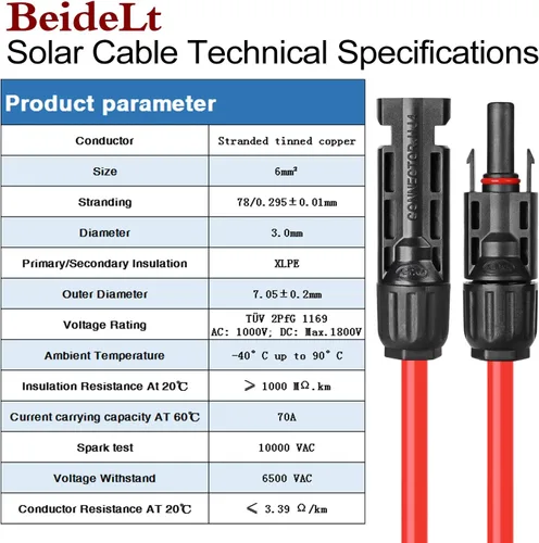 Miniatura 5 de Cable de extensión solar de 6 pies 10 AWG con conector hembra y macho, kit de adaptador de cable de panel solar (6 pies rojo + 6 pies negro)