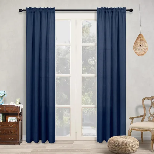 Miniatura 163 de KOUFALL Juego de 2 cortinas de puerta francesa, cortinas de lino para puerta/ventana, cortina transparente boho para cristal lateral delantero