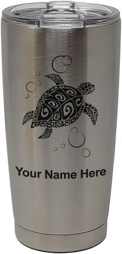 Miniatura 33 de LaserGram Vaso aislado al vacío de 20 onzas, tortuga marina hawaiana, grabado personalizado incluido (negro)