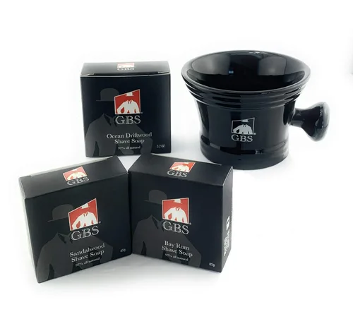 Miniatura 2 de G.B.S Taza de afeitar de cerámica para hombre con mango de perilla y paquete de 3 jabones naturales
