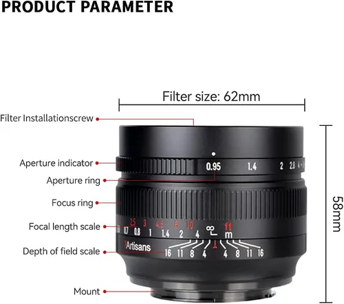 Miniatura 7 de 7artisans Lente fija APS-C de 1.969 in F0.95 de gran apertura manual enfoque APS-C para cámaras sin espejo Sony E-Mount