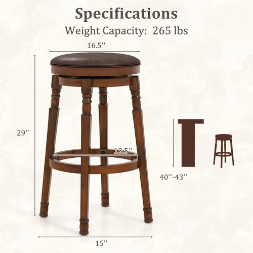 Miniatura 3 de Giantex Juego de 4 taburetes de bar giratorios de 29 pulgadas de altura de barra con asiento acolchado de piel sintética, reposapiés, marco