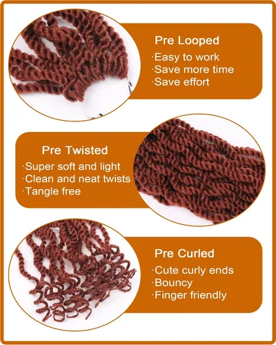 Miniatura 3 de Cabello de Crochet Jengibre para Mujeres Negras de 12 Pulgadas, Cabello de Crochet de Trenzas Senegalesas con Puntas Rizadas, Trenzas Cortas (350)