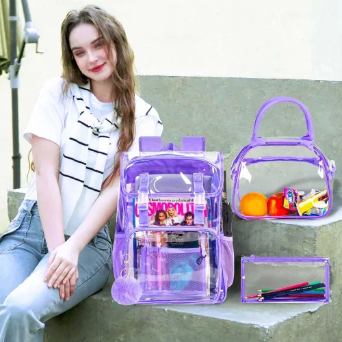 Miniatura 23 de Mochila transparente, aprobada por el estadio, para niñas y niños, mochila transparente de PVC resistente para mujeres y hombres