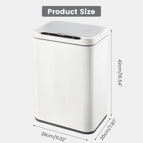 Miniatura 3 de ELPHECO Basurero de acero inoxidable para oficina, con sensor de movimiento, sin contacto, cubo de basura inteligente automático para cocina, Blanco