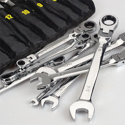 Miniatura 3 de FLZOSPER Juego de 24 llaves de trinquete de cabeza flexible, métricas y SAE de acero al cromo vanadio con bolsa de transporte portátil