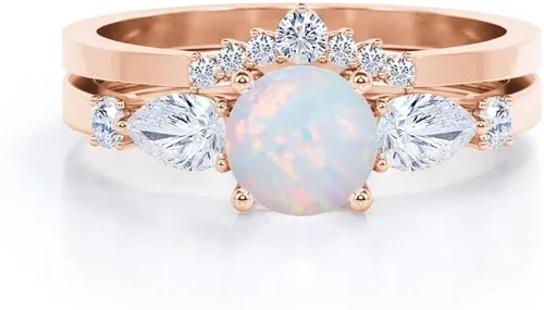 Miniatura 3 de Opal Ring Set Opal Engagement Rings for Women 10K 14K 18K Gold Opal Wedding Ring Set Bridal Sets Opal Anniversary Ring Promise Ring For Her Free