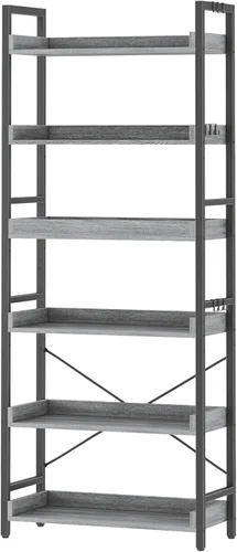 Miniatura 18 de HCHQHS - Estantería de 4 niveles, estantería industrial ajustable, estantería alta vertical, estanterías abiertas de madera y metal negro