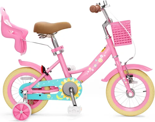 Miniatura 2 de XJD Bicicleta para niñas de 2 a 12 años, bicicleta para niños de 12, 14 y 16 pulgadas, con ruedas de entrenamiento, serpentinas, cesta y asiento