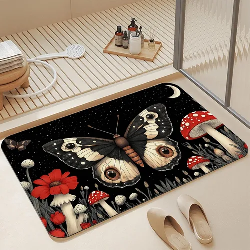 Miniatura 12 de Alfombras de baño de diatomáceas, bonita decoración de baño de gatos, alfombra de baño antideslizante con flores rosadas, de secado rápido, fácil