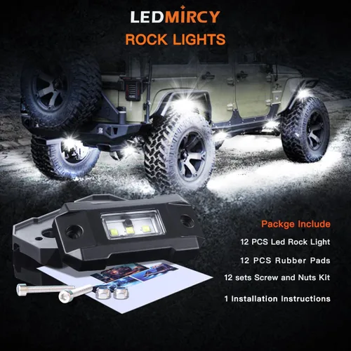 Miniatura 6 de LEDMIRCY Luces LED de roca blancas R4 12 piezas para camiones todoterreno, UTV, SUV, RZR, ATV, underglow, equipo de sendero de alta potencia, blanco
