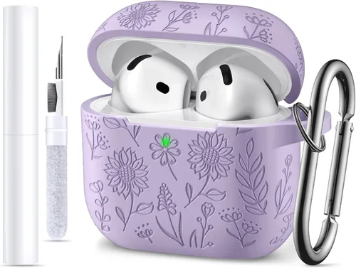 Miniatura 12 de para estuche de Airpods 4, DaQin - Estuche grabado con flores compatible con estuches de Airpods de Apple de 4ª generación para mujeres, estuches
