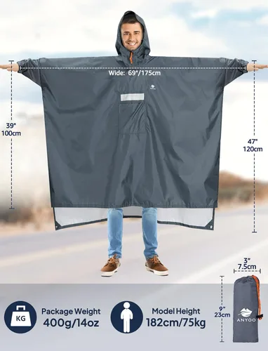 Miniatura 16 de ANYOO Poncho de lluvia con capucha para adultos, impermeable, ligero, para hombres y mujeres, chaqueta de lluvia reutilizable para emergencias al