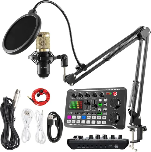 Miniatura 10 de Conjunto para equipo de Podcast, micrófono de condensador SINWE con soporte de trípode y mezclador de audio profesional para grabación de voces