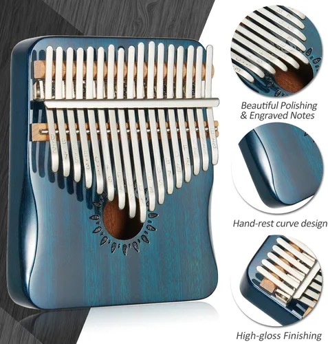 Miniatura 2 de AARVI Kalimba - Piano de pulgar de 17 teclas, piano portátil de dedo Mbira, regalos para niños y adultos principiantes (azul)