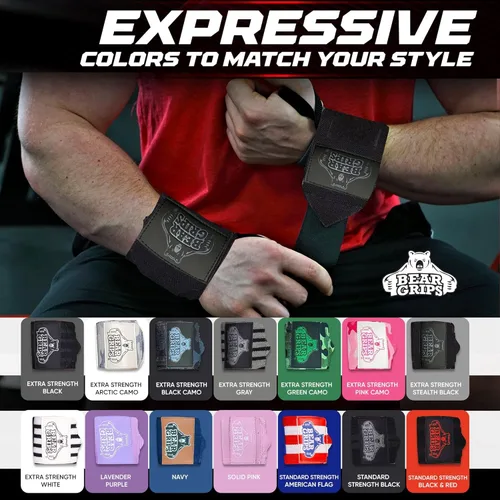 Miniatura 5 de Bear Grips Muñequeras para levantamiento de pesas Correas de muñeca para levantamiento de pesas Muñequeras de gimnasio extra fuertes Dos