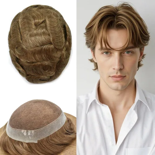 Miniatura 34 de Toupee para hombres Sistema de reemplazo de cabello humano real pieza de cabello humano para hombres encaje suizo para hombre Toupee Hair Pieces