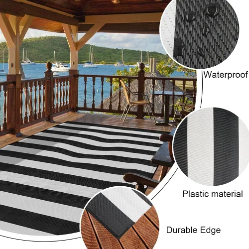 Miniatura 4 de Alfombra de pajitas de plástico, de 5 x 8 pies, para exteriores, impermeable, plegable, reversible, alfombra de camping para caravana, plataforma