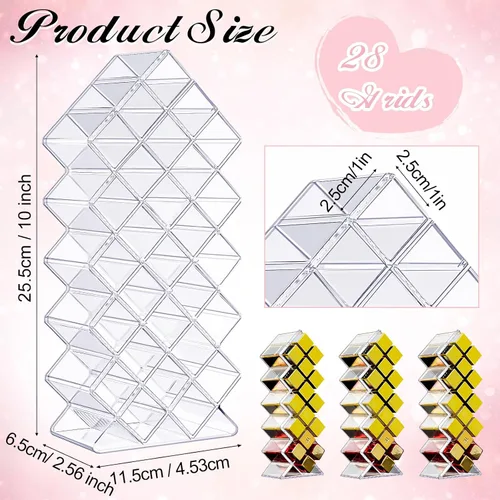 Miniatura 2 de Hoolerry Paquete de 4 soportes de acrílico para lápiz labial, 112 ranuras transparentes, organizador de brillo de labios apilables, torre de lápiz