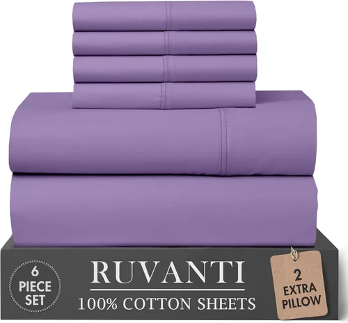 Miniatura 35 de RUVANTI 6 Piezas Sábanas de Algodón - 100% Algodón Natural Suave, Ligeras y Transpirables Sábanas de Percal Crujiente, Sábanas de Cama Tamaño Full