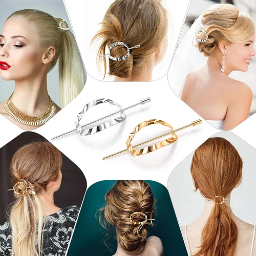 Miniatura 3 de 10 piezas de metal en forma de U ovalada peine lateral horquilla horquilla clip palo moño updo palos oro plata chignon pin agarres para mujeres