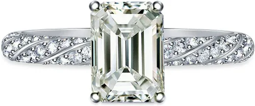 Miniatura 2 de Anillo de compromiso chapado en plata de moissanita blanca con corte esmeralda para mujer